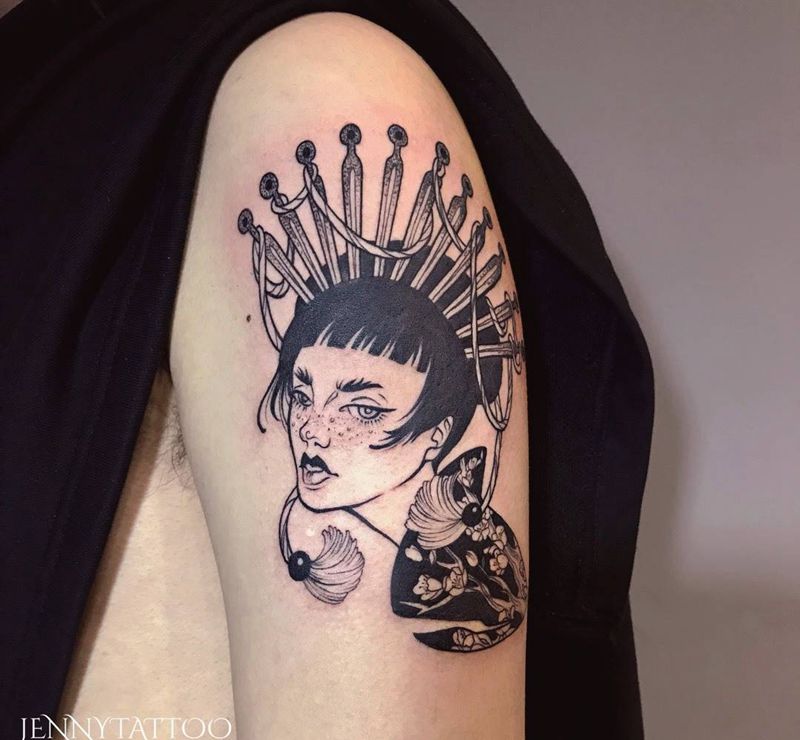 暗黑风纹身图片_手臂暗黑艺妓纹身图案