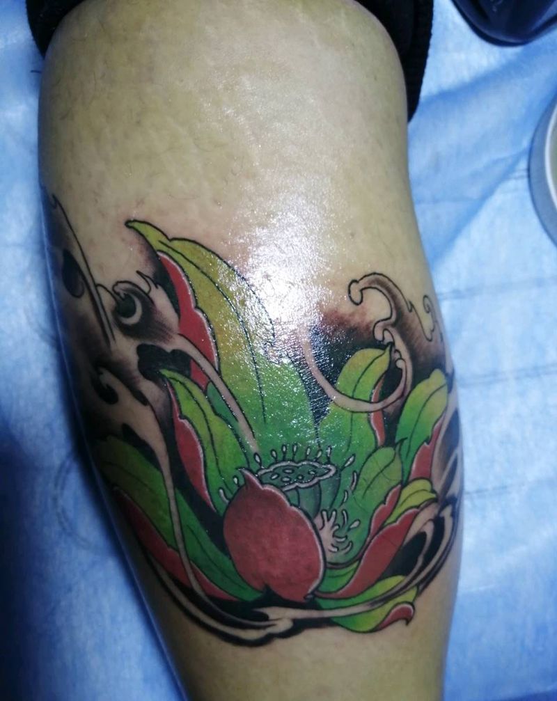 伤疤遮盖纹身图片_腿部新传统纹身图案