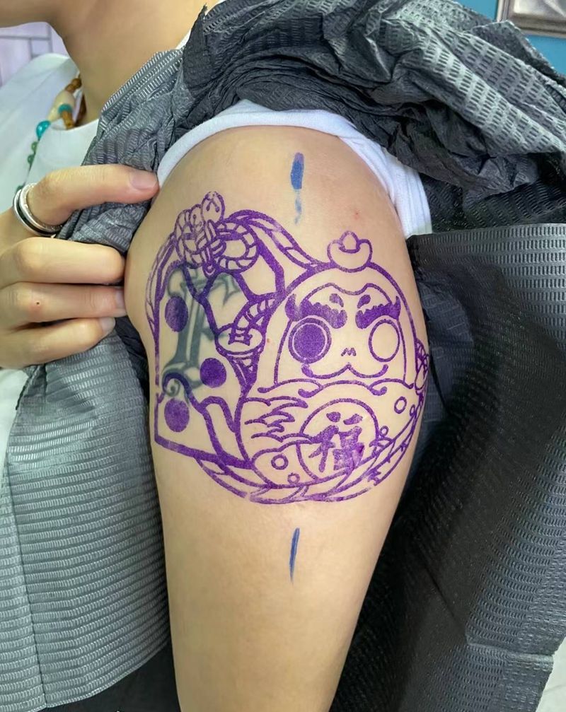 达摩纹身图片_手臂新传统老传统达摩遮盖纹身图案