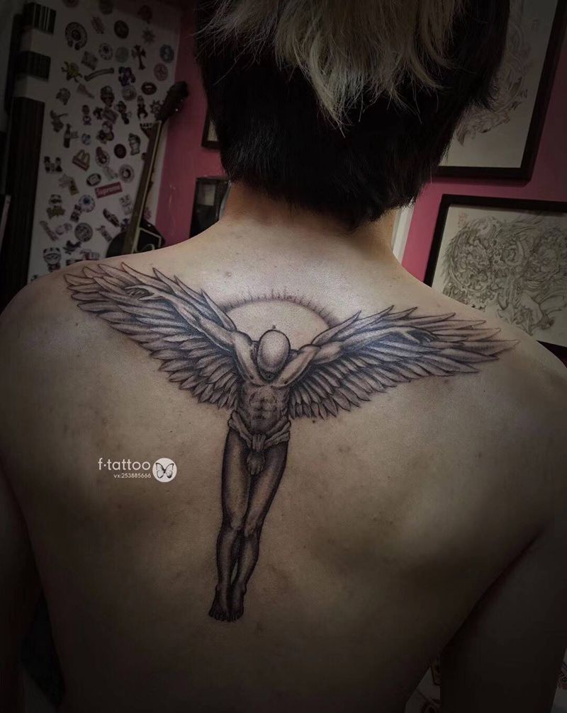守护天使.纹身图片_背部手臂欧美写实天使纹身图案