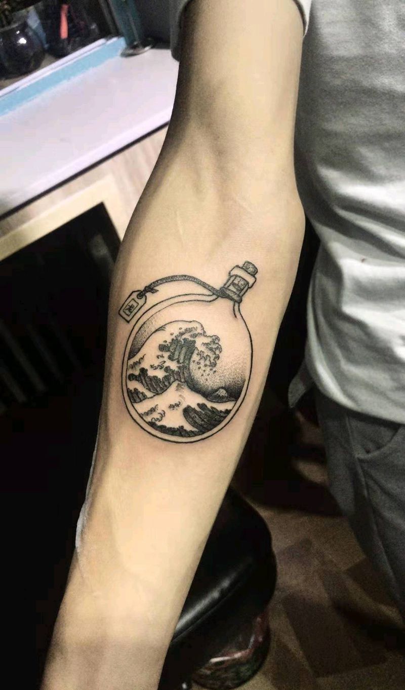 海浪纹身图片_手臂纹身图案