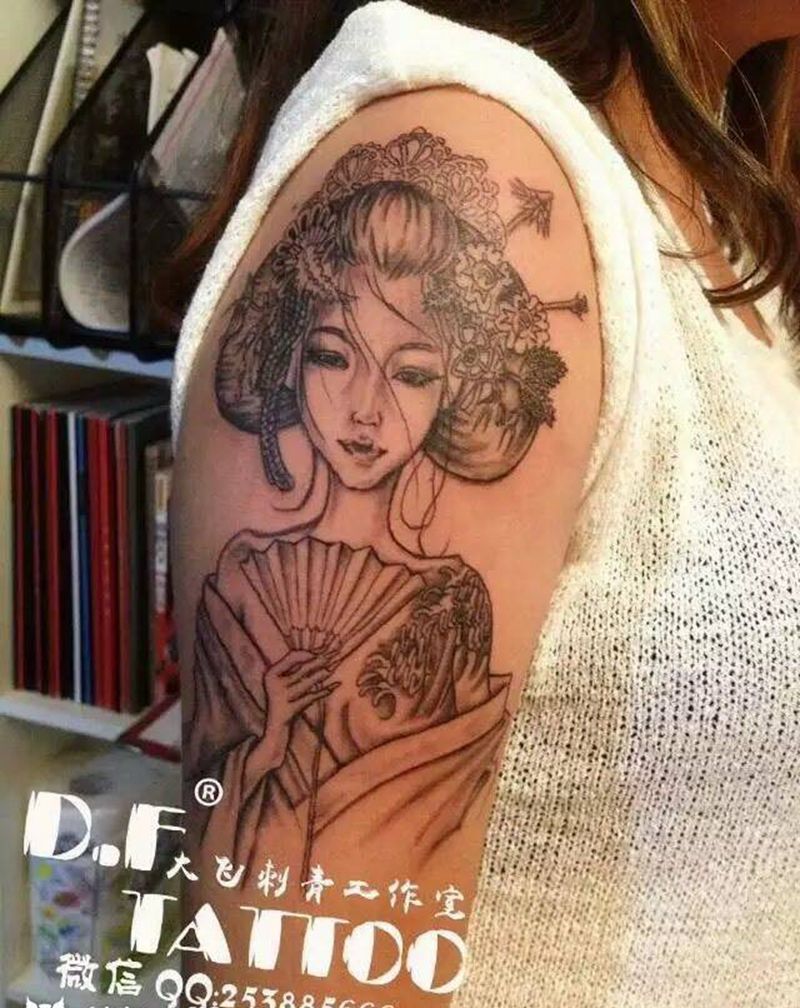艺妓纹身图片_女生手臂人物肖像纹身图案