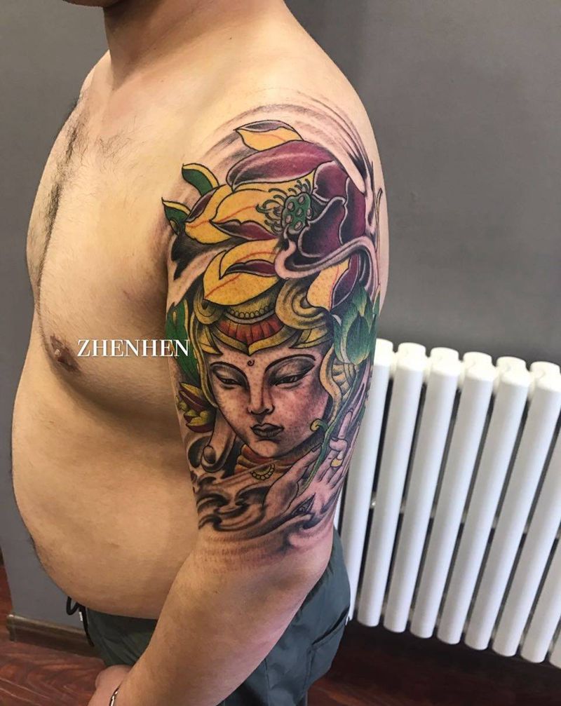 杜母纹身图片_成品手臂传统人物纹身图案