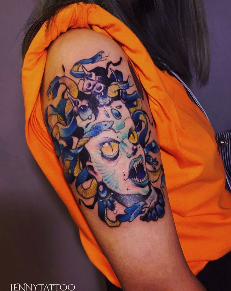 美杜莎newschool纹身图片_手臂New School美杜莎欧美纹身图案