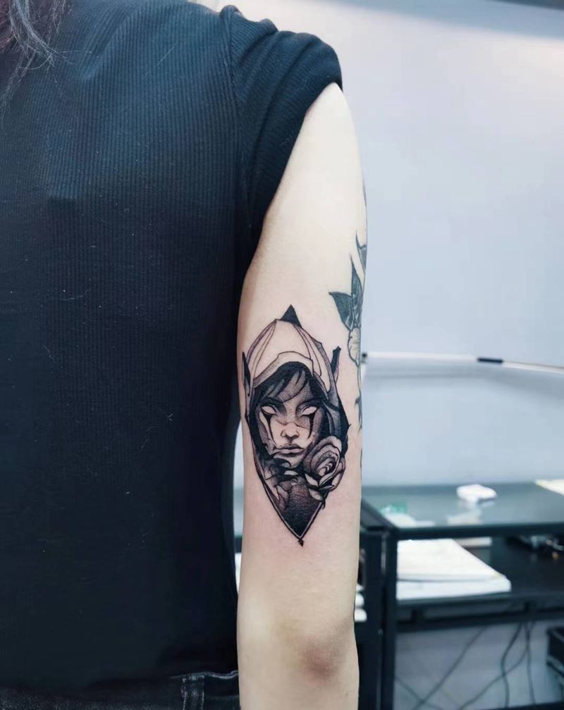 暗黑拼接花臂纹身图片_手臂点刺纹身图案