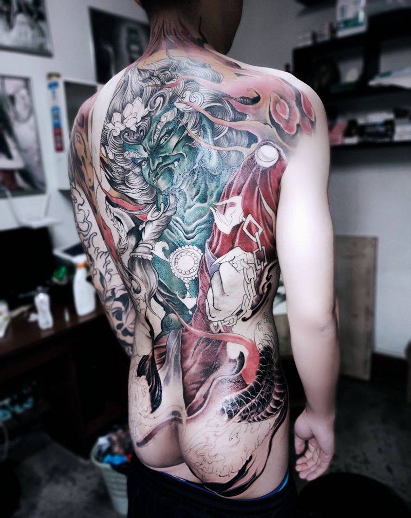 通体不动明王纹身图片_新传统纹身图案