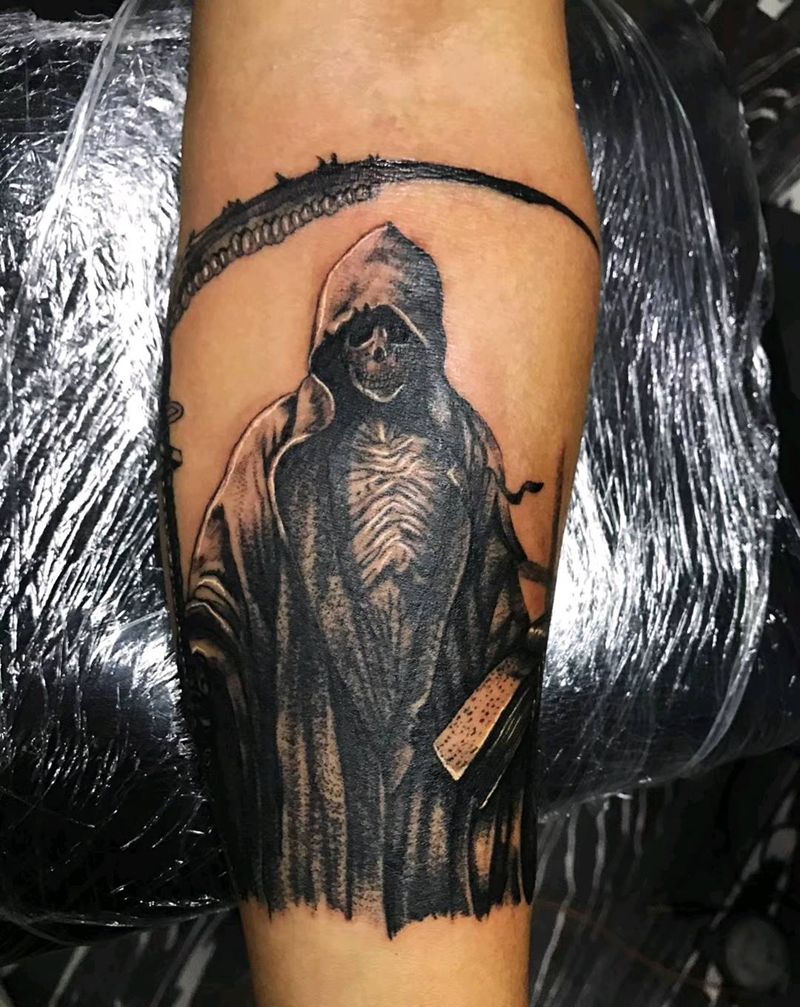 写实死神纹身图片_手臂欧美写实纹身图案