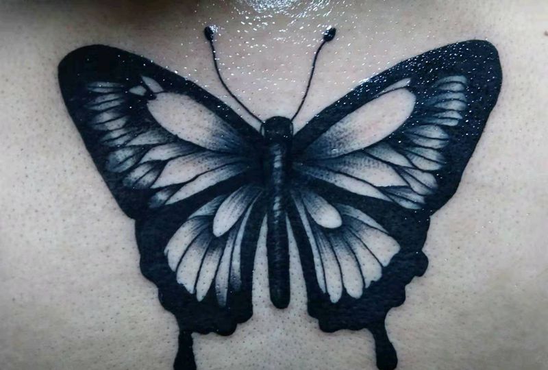 蝴蝶纹身图片_背部图腾蝴蝶纹身图案