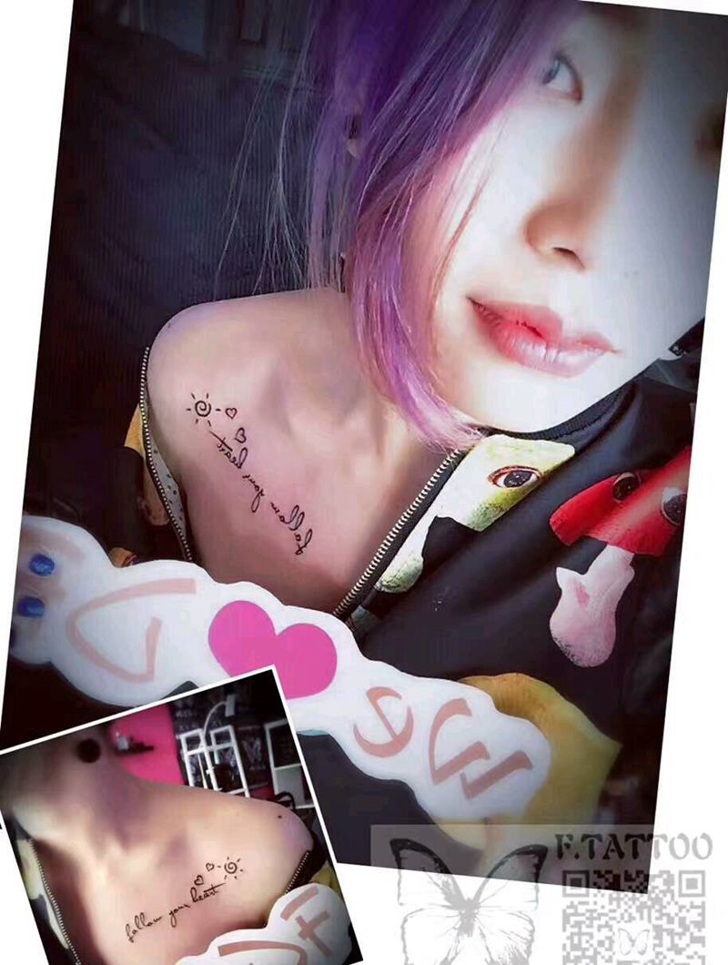 清新字母纹身图片_肩部清新女生字母英文锁骨成品纹身图案