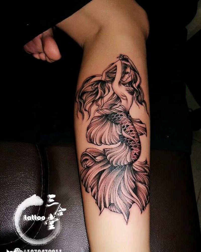 美人鱼纹身图片_脚部欧美动物人物营口成品纹身图案