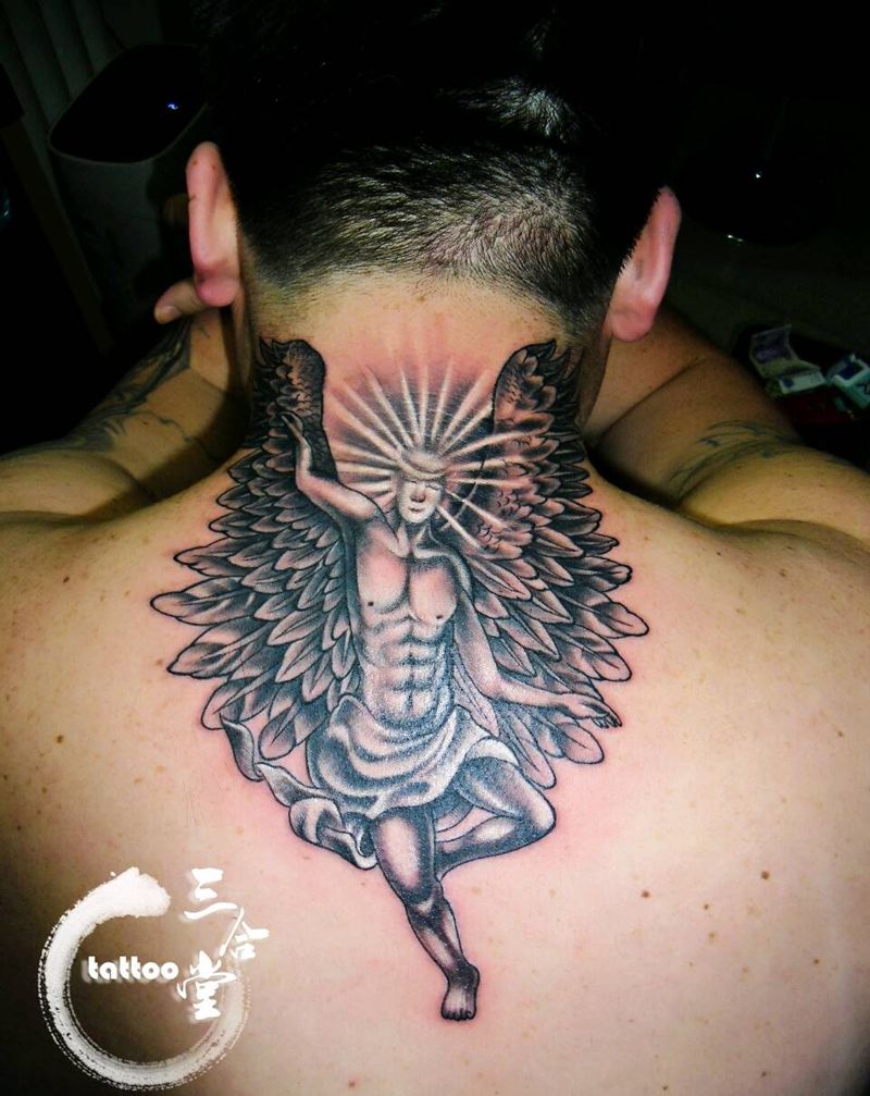 天使纹身图片_颈部欧美肖像人物宗教营口鲅鱼圈纹熊岳盖州成品纹身图案