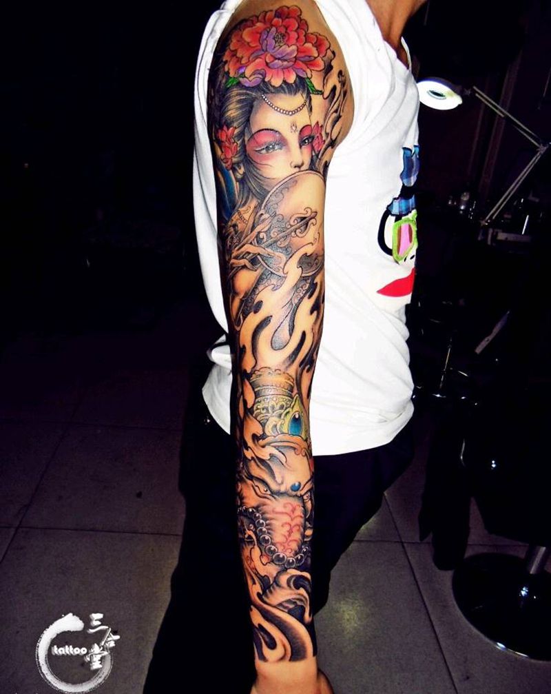 艺妓花臂纹身纹身图片_手臂传统人物营口鲅鱼圈纹熊岳盖州成品纹身图案