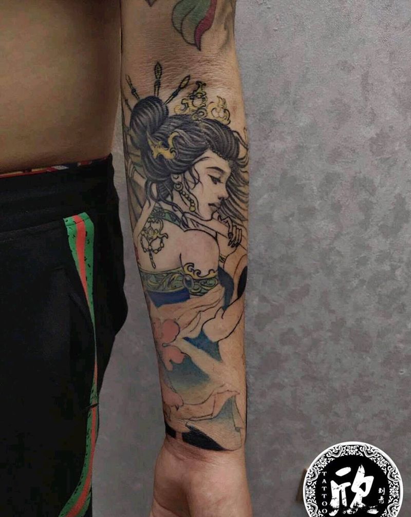 艺伎纹身图片_手臂脚部老传统新传统艺伎小臂传统纹身图案