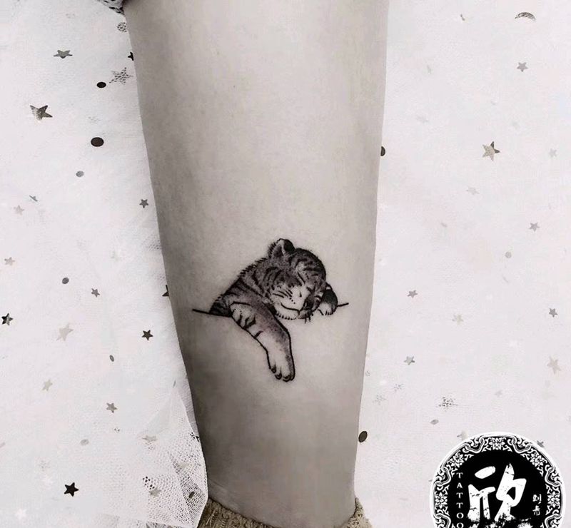 小老虎纹身图片_手臂欧美写实老虎纹身图案