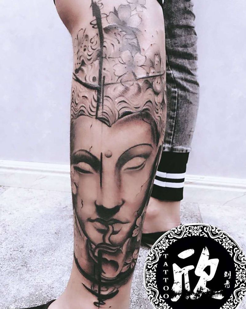 【欣刺青】小腿佛纹身图片
