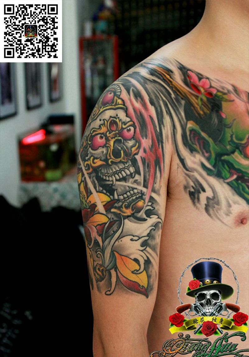 嘎巴拉纹身图片_手臂传统鬼神宗教成品纹身图案