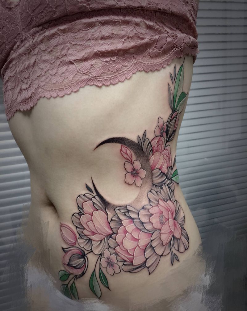 妊娠纹遮盖纹身图片_腰部纹身图案