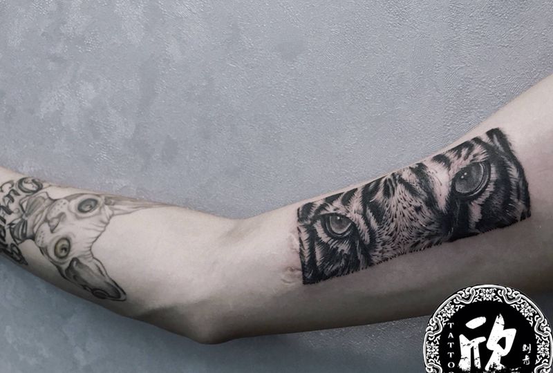虎纹身图片_手部手臂欧美写实虎臂环动物纹身图案