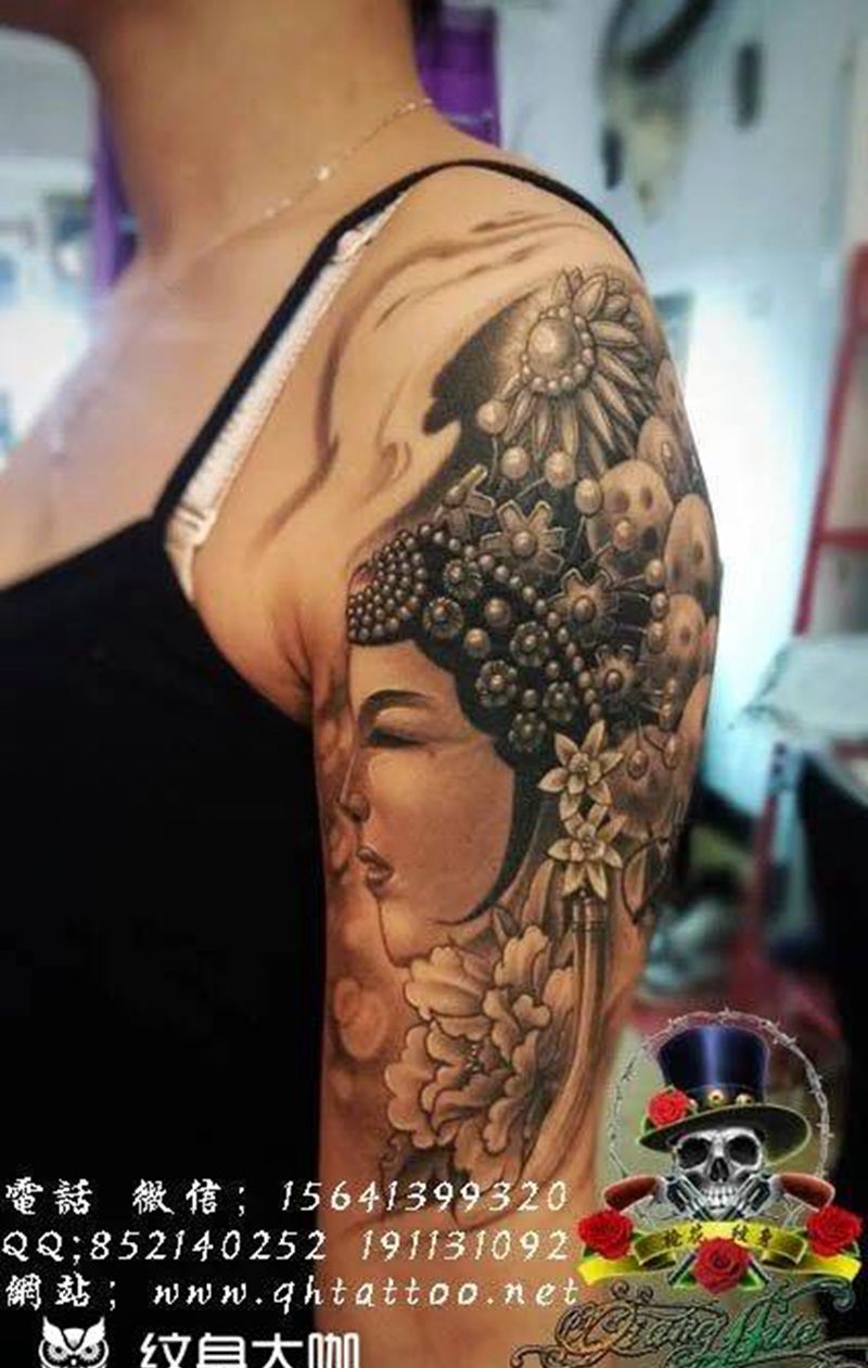 花旦纹身图片_成品手臂传统人物原创纹身图案