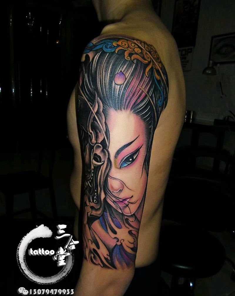 艺妓纹身图片_手臂新传统纹身图案