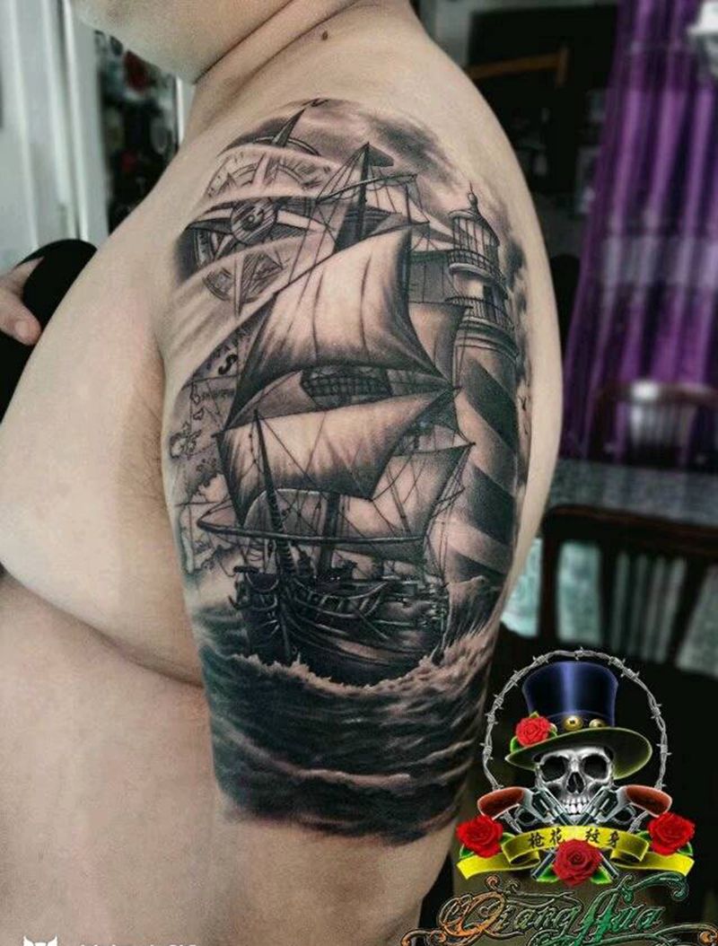 船纹身图片_手臂欧美原创成品纹身图案
