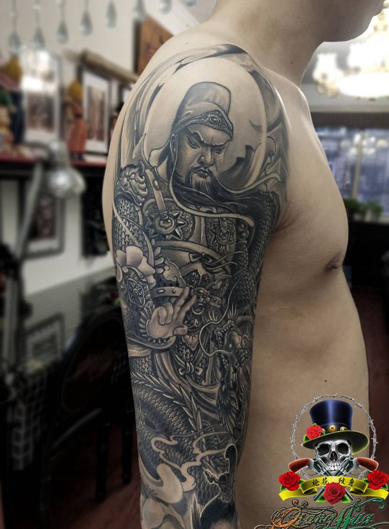 关公纹身图片_手臂新传统纹身图案