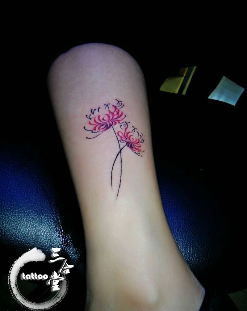 彼岸花纹身图片_腿部清新植物营口鲅鱼圈纹熊岳盖州成品纹身图案