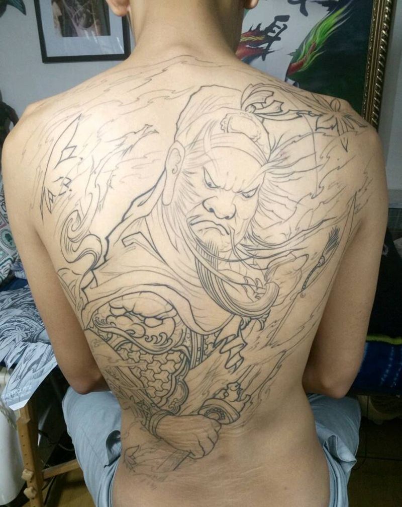 关公，纹身图片_背部传统人物成品纹身图案