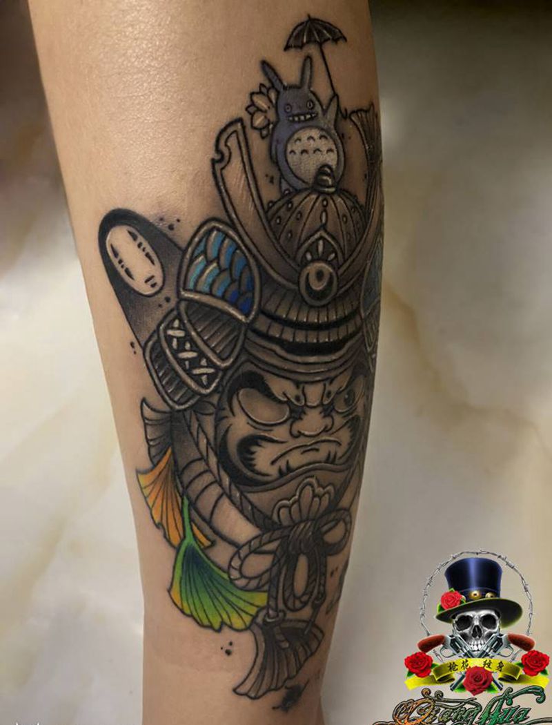 达摩不倒翁纹身图片_腿部新传统老传统纹身图案