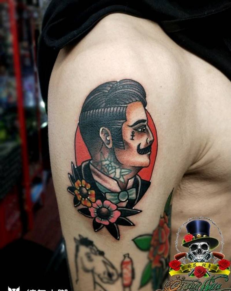 人头纹身图片_手臂Old School纹身图案