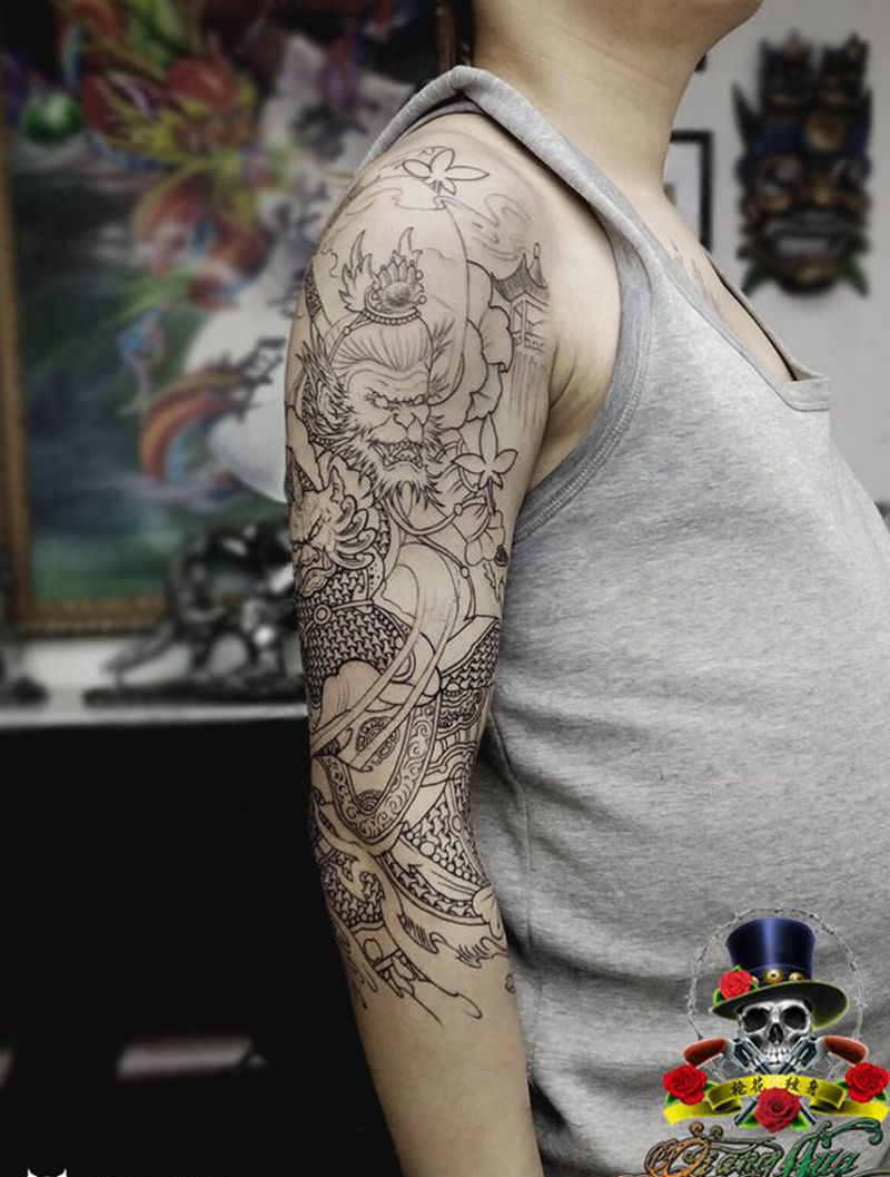 齐天大圣纹身图片_手臂新传统纹身图案