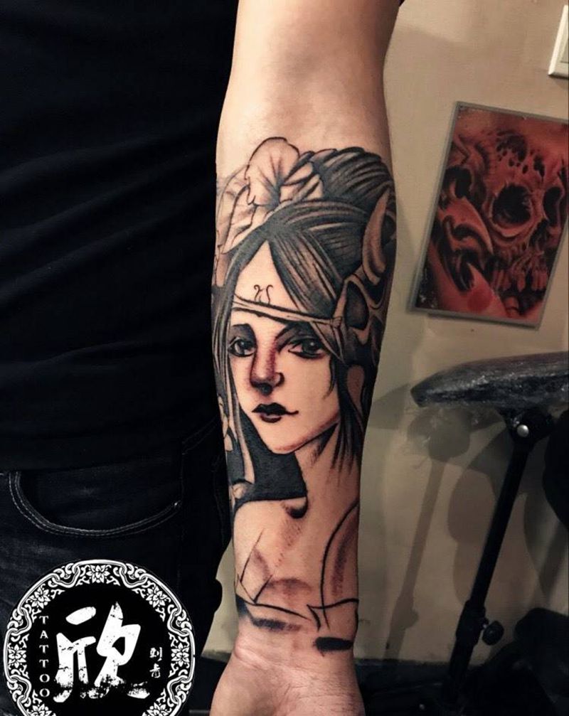 艺妓包小臂纹身图片_传统纹身图案