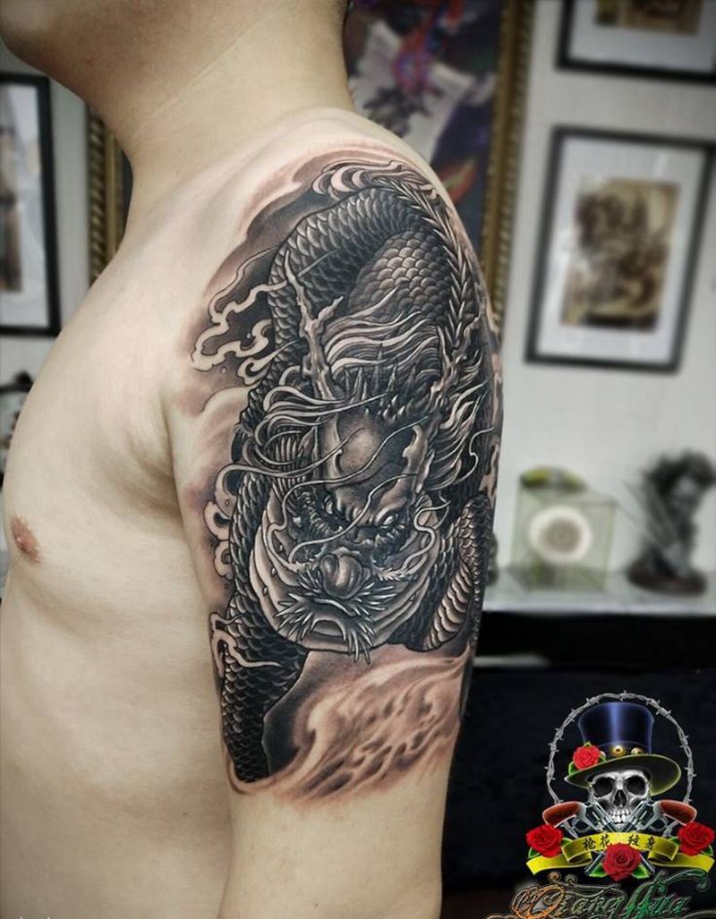 麒麟纹身图片_手臂新传统纹身图案