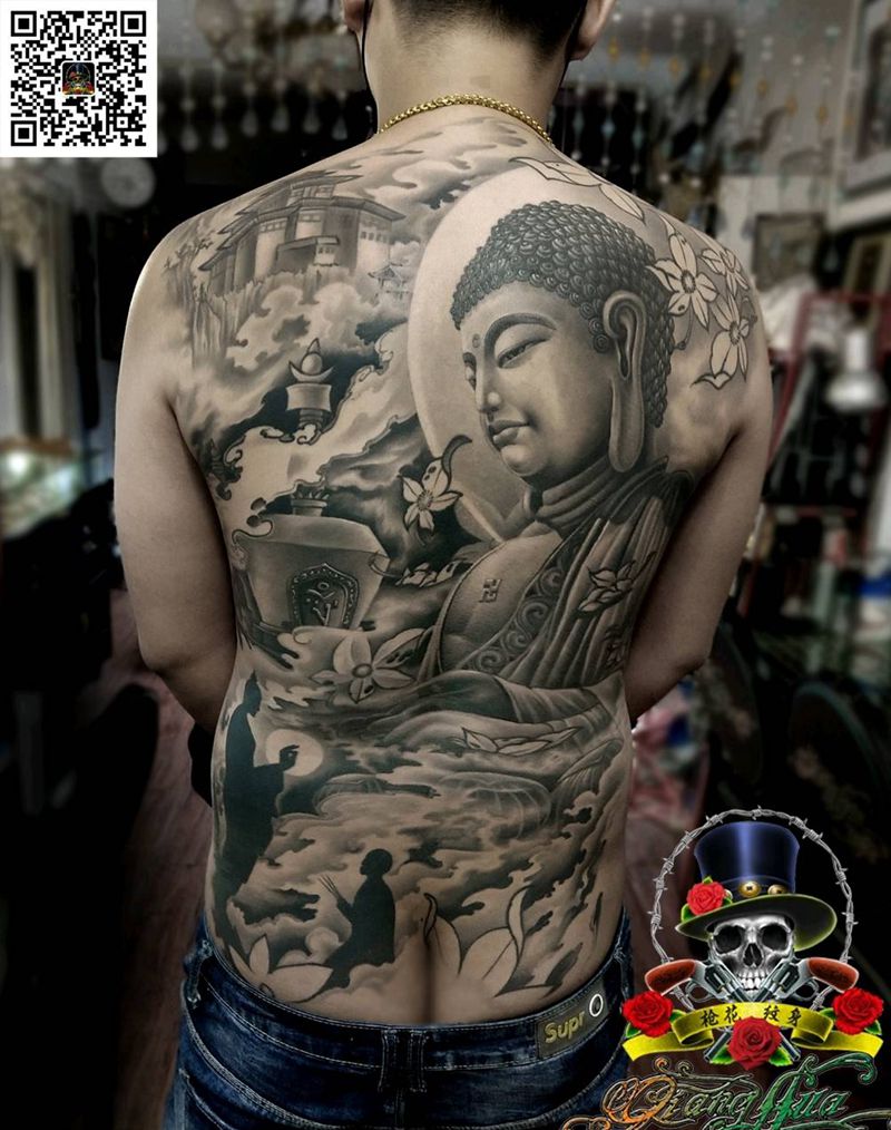 佛纹身图片_背部新传统纹身图案