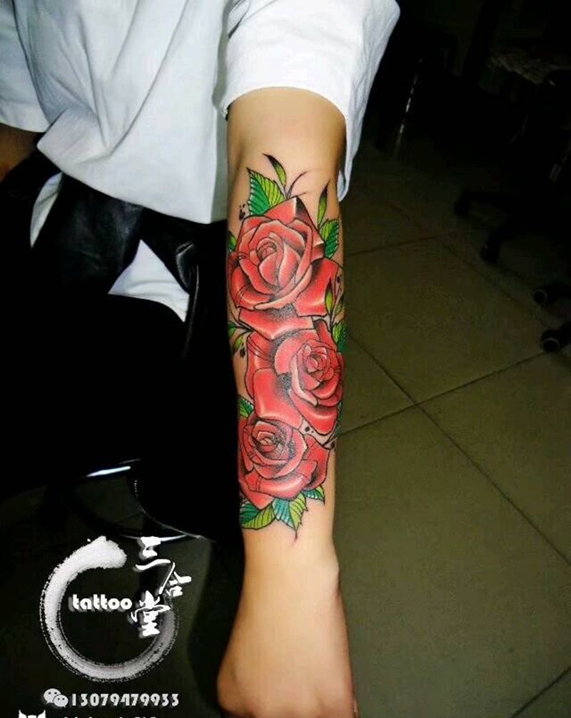 玫瑰花纹身图片_手臂欧美植物静物营口成品纹身图案