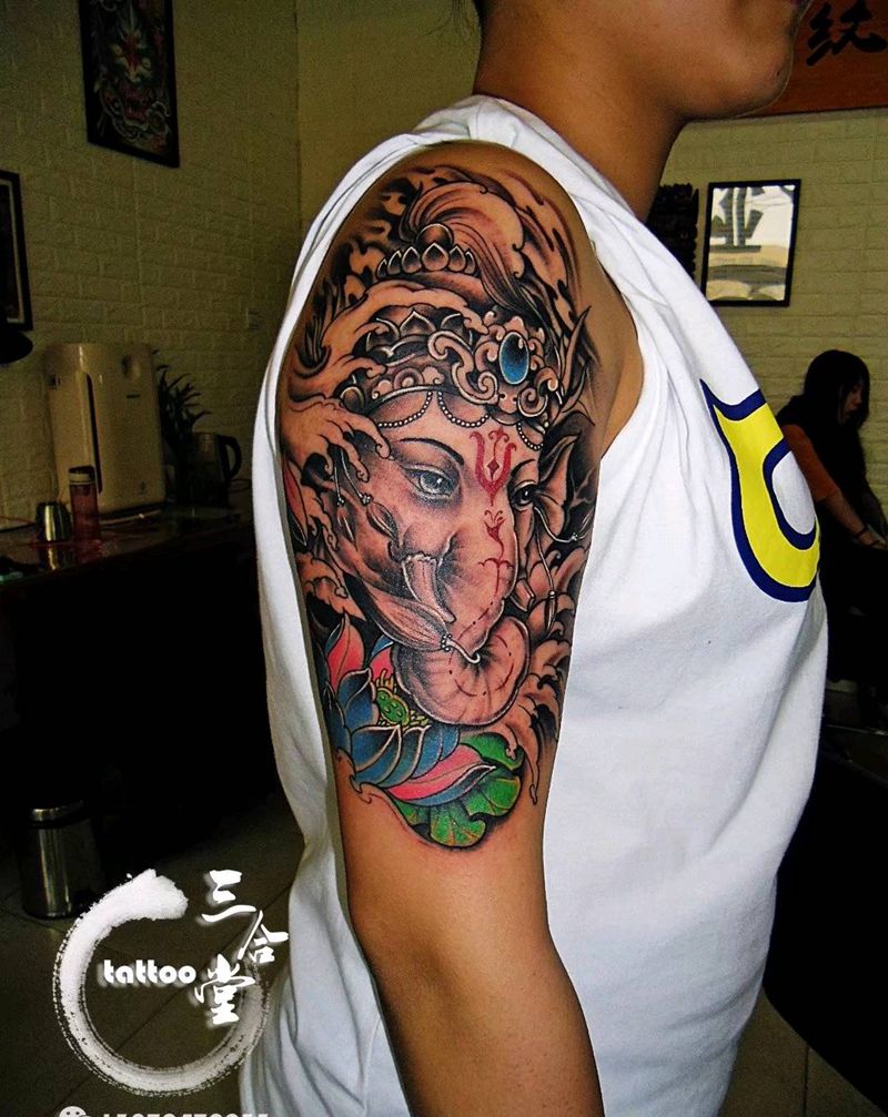 象神纹身图片_手臂传统鬼神宗教成品纹身图案