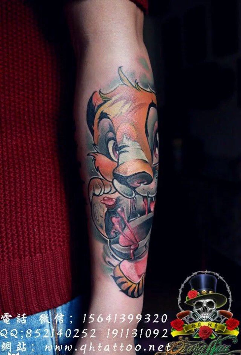 小老虎纹身图片_成品手臂欧美清新动物纹身图案