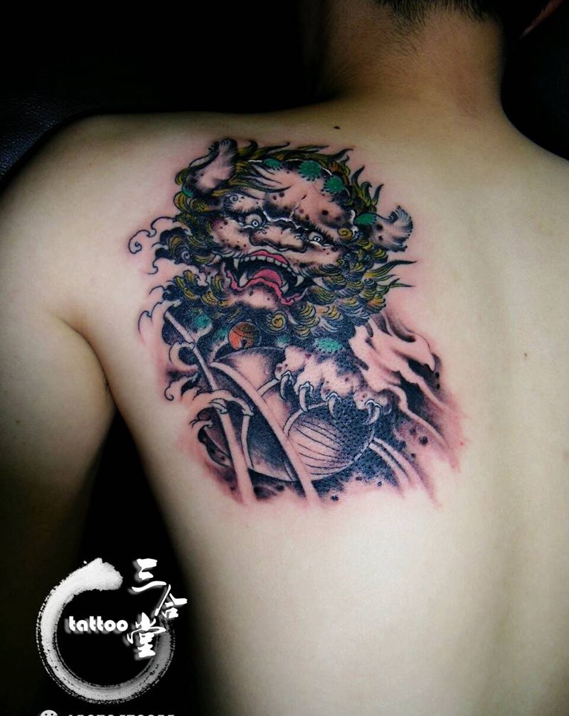 唐狮子纹身图片_肩部传统动物原创营口鲅鱼圈纹熊岳盖州成品纹身图案