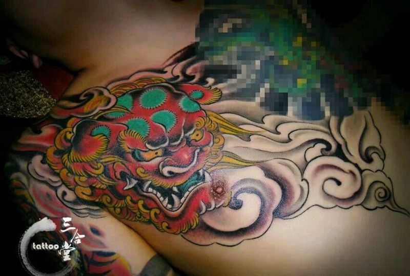 唐狮纹身纹身图片_胸部传统动物营口鲅鱼圈纹熊岳盖州成品纹身图案