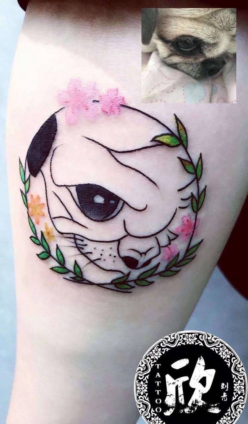 根据狗狗照片设计的作品纹身图片