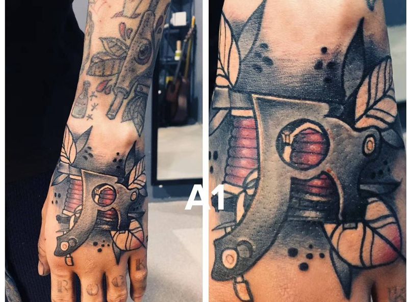 手面纹身机纹身图片_手部Old SchoolNew School纹身图案