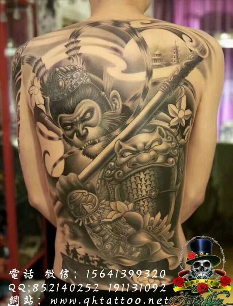 齐天大圣纹身图片_背部传统肖像人物鬼神宗教成品纹身图案