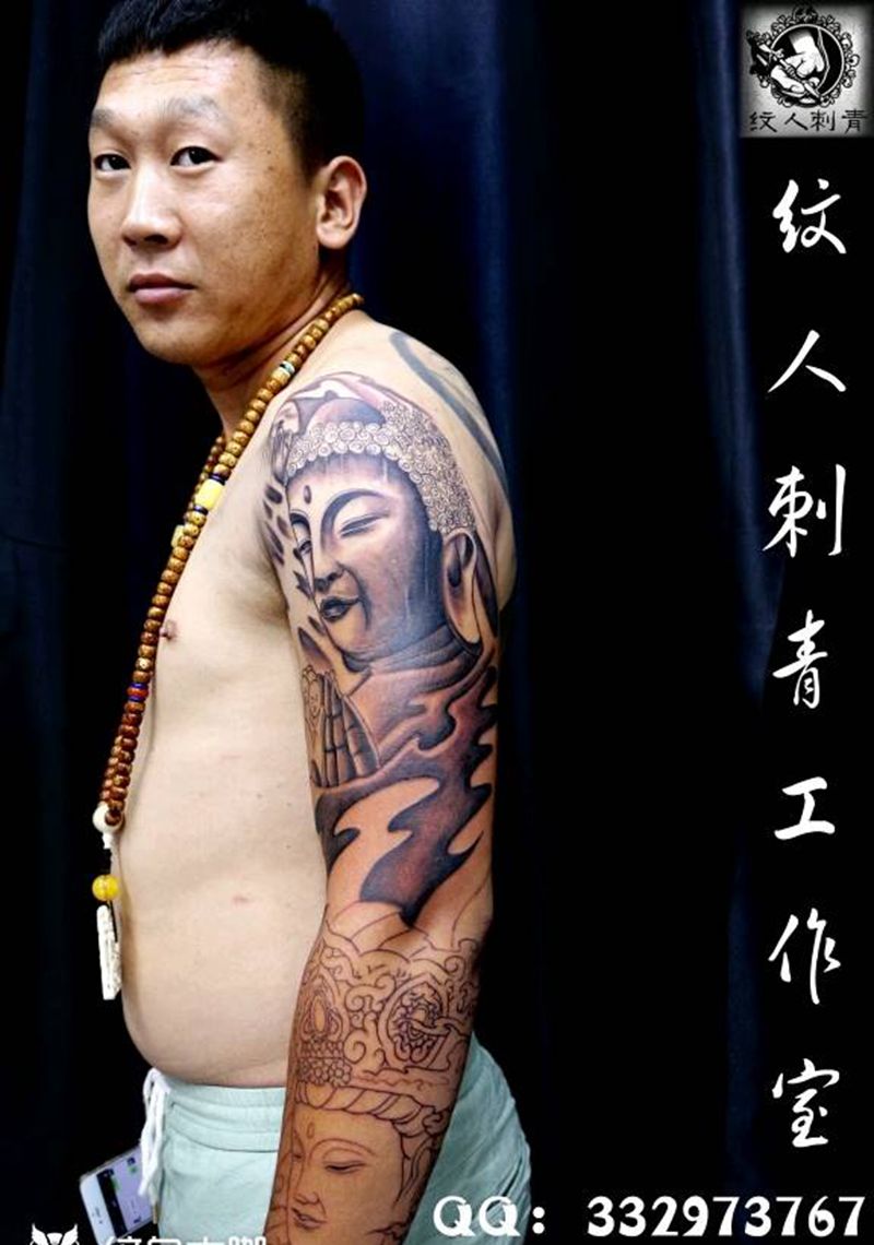 三圣佛花臂 未完成纹身图片