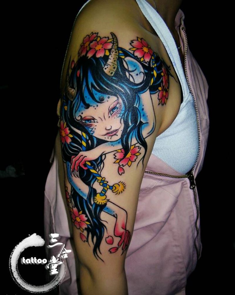 女鬼纹身图片_肩部手臂欧美清新鬼神营口鲅鱼圈纹熊岳盖州成品纹身图案