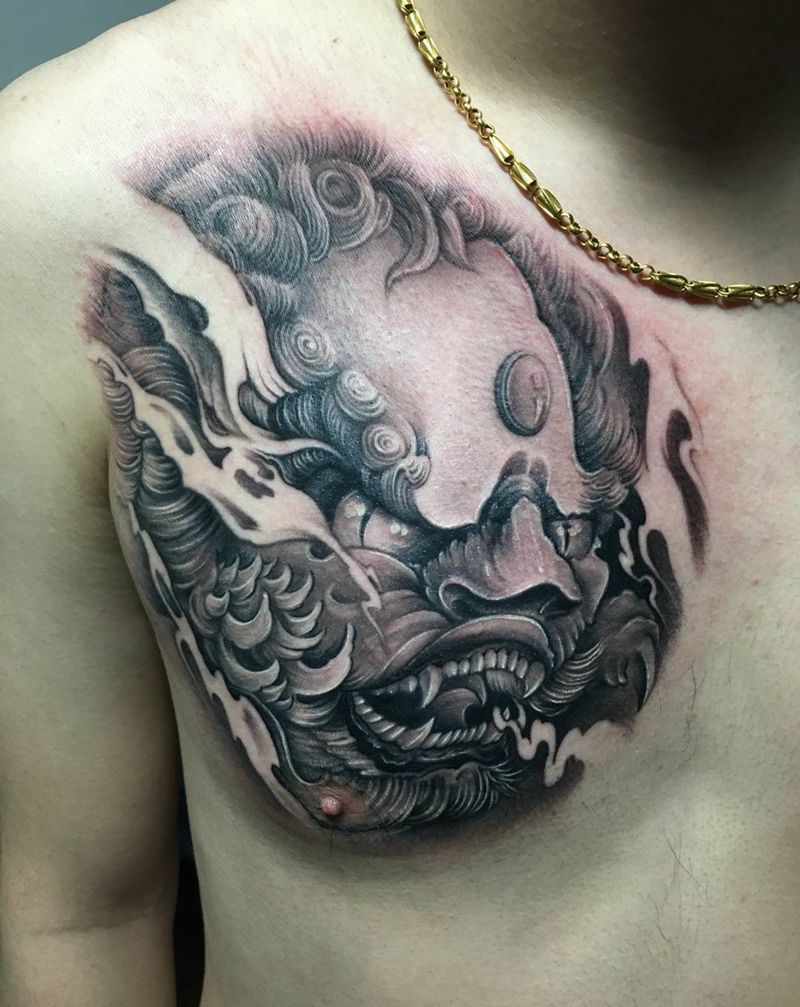 黑灰唐狮纹身图片