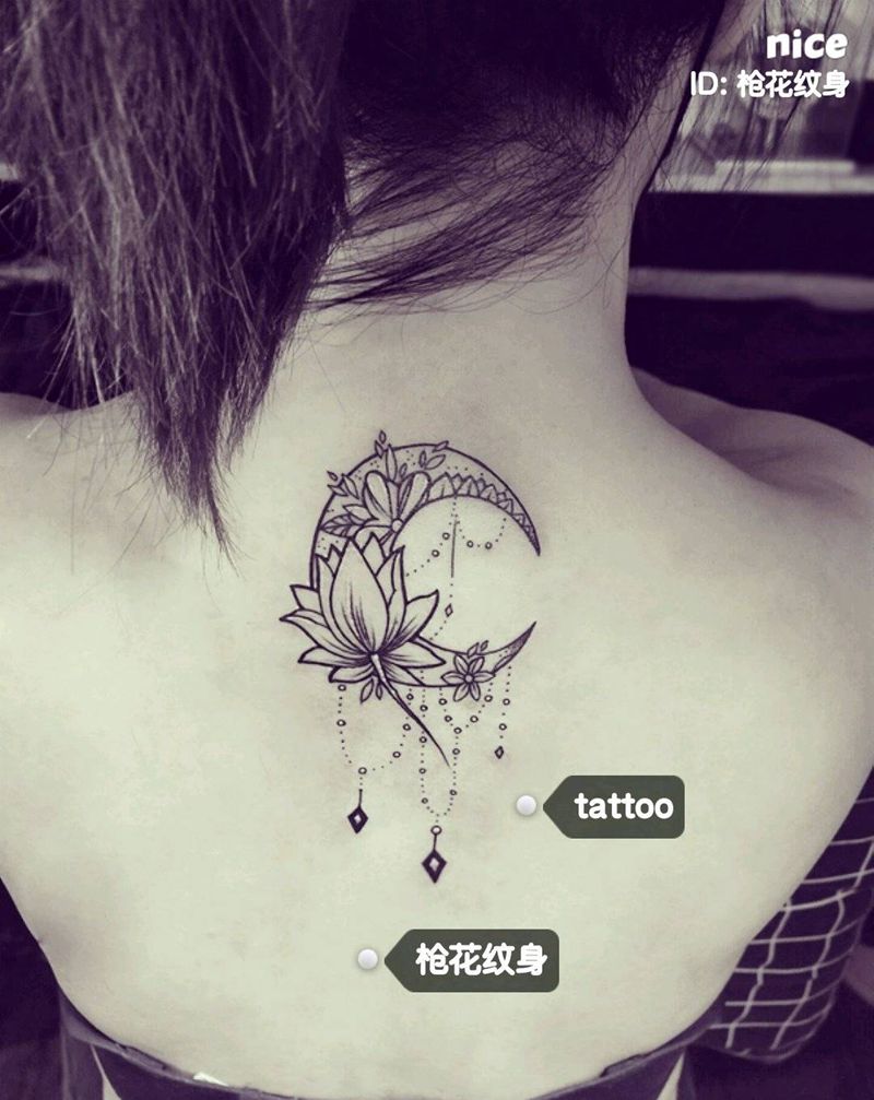 月亮纹身图片_颈部图腾纹身图案