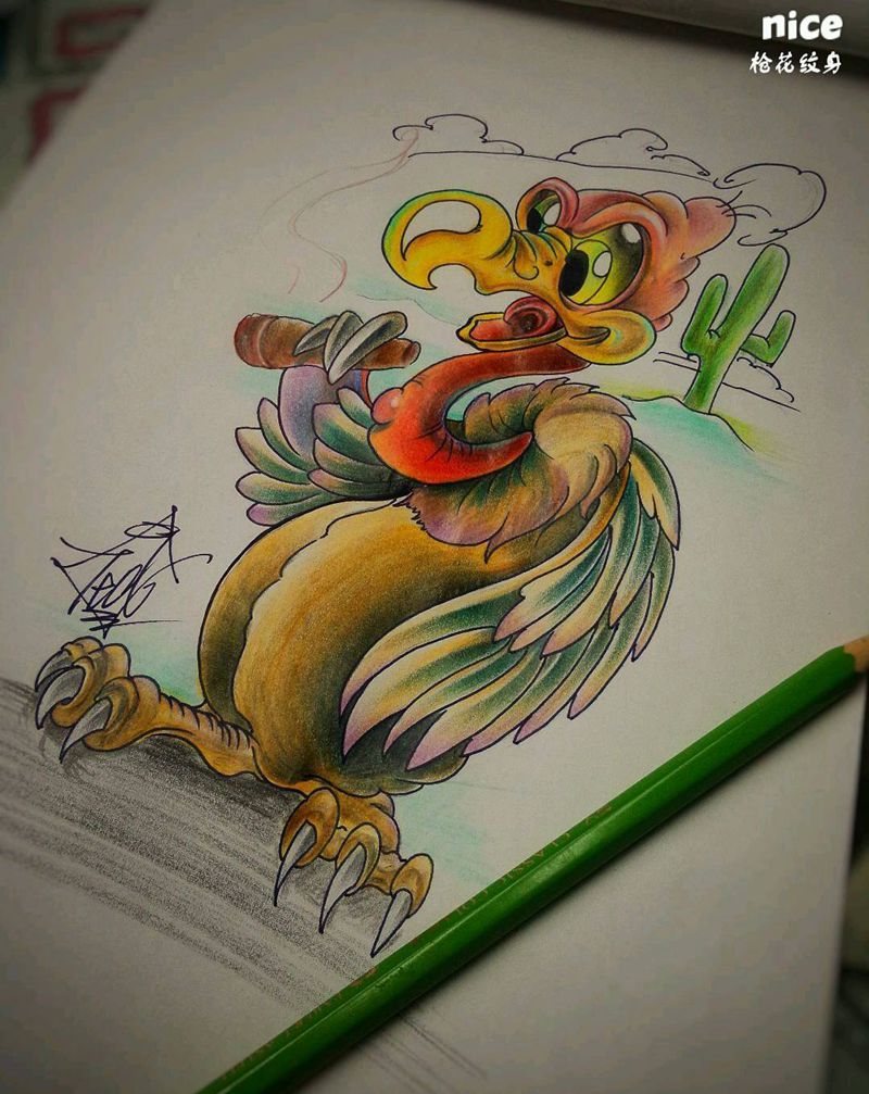 秃鹫纹身图片_肩部背部手臂脚部欧美清新动物成品手稿纹身图案