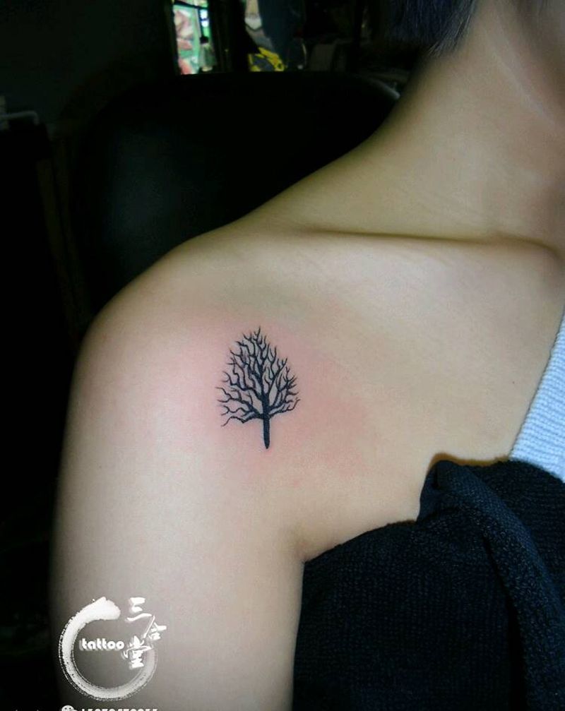 小树纹身纹身图片_胸部清新植物营口成品纹身图案