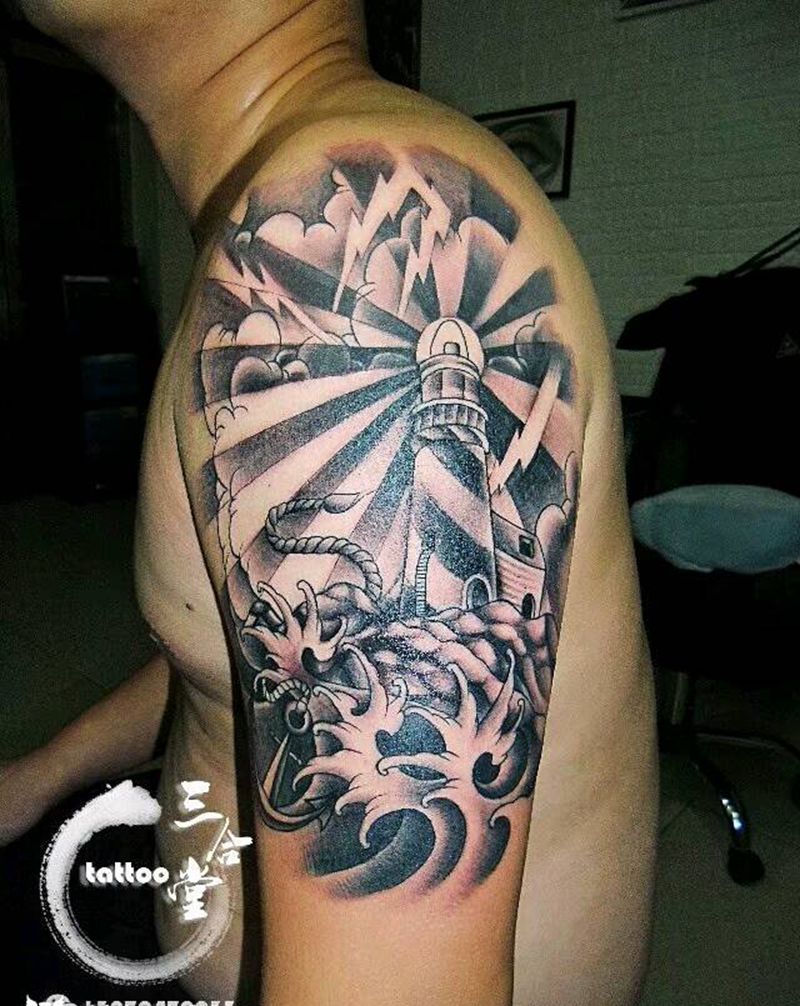 灯塔纹身图片_手臂欧美静物原创营口鲅鱼圈纹成品纹身图案