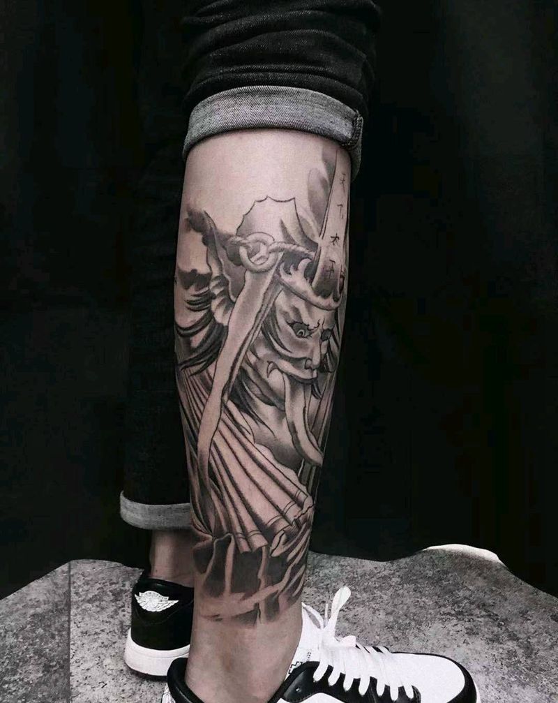 黑白无常纹身图片_脚部新传统黑白无常纹身图案